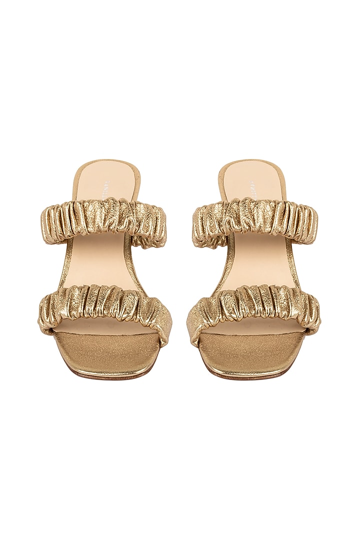 Gold Ruched Heels by VANILLA MOON at Pernia's Pop Up Shop