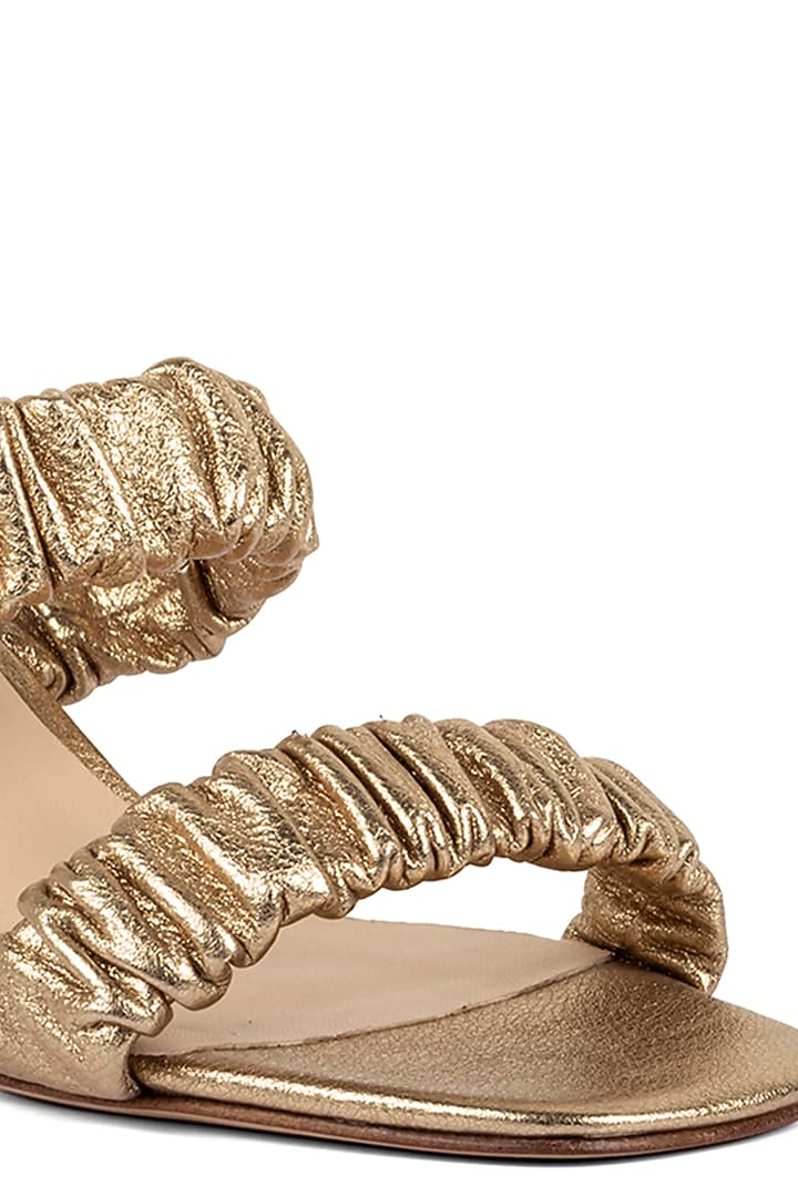 Gold Ruched Heels by VANILLA MOON at Pernia's Pop Up Shop