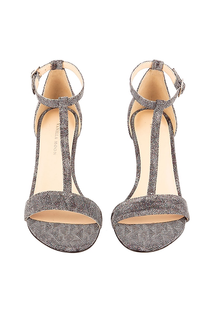 Pewter Textile Stilettos by VANILLA MOON at Pernia's Pop Up Shop