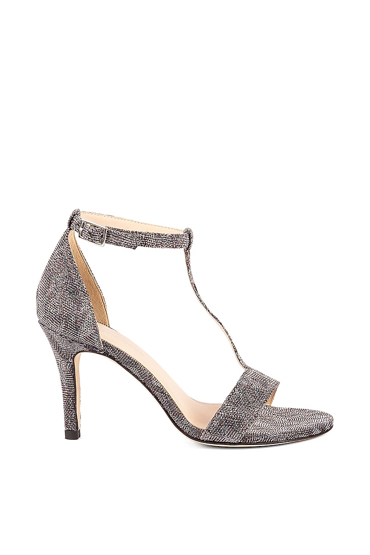 Pewter Textile Stilettos by VANILLA MOON at Pernia's Pop Up Shop