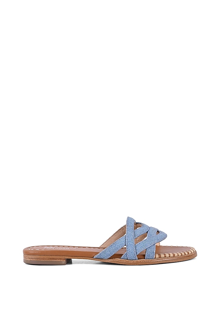Blue Textile Leather Strappy Slip-On Flats by VANILLA MOON at Pernia's Pop Up Shop