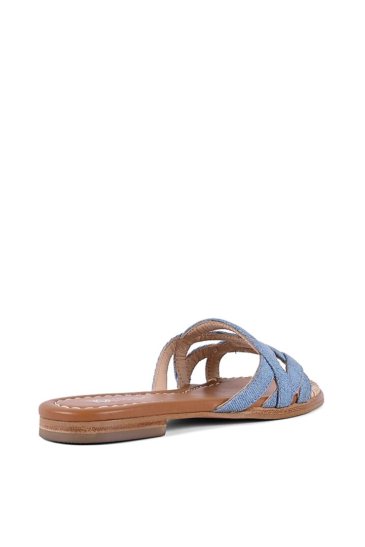 Blue Textile Leather Strappy Slip-On Flats by VANILLA MOON at Pernia's Pop Up Shop