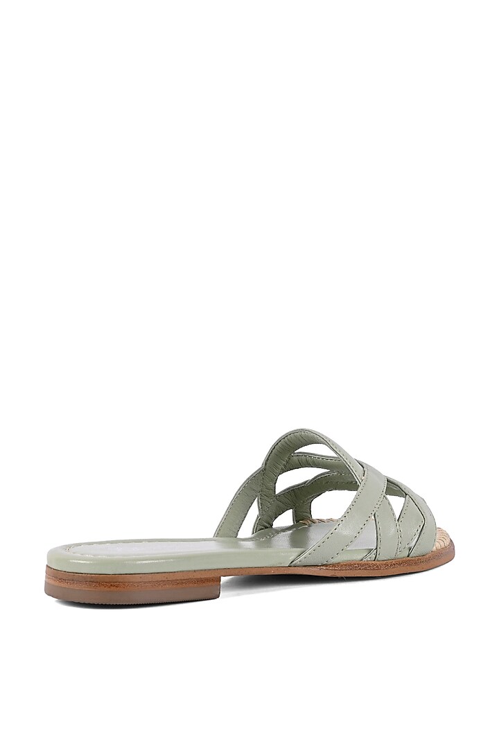 Green Textile Leather Strappy Slip-On Flats by VANILLA MOON at Pernia's Pop Up Shop