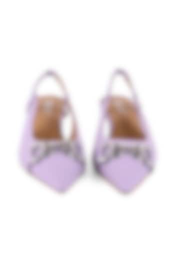 Lilac Leather Pointy Toe Slingback Heels by VANILLA MOON