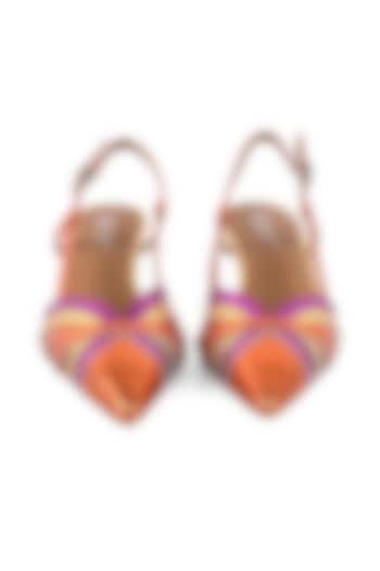 Orange Leather Pointy Toe Slingback Heels by VANILLA MOON