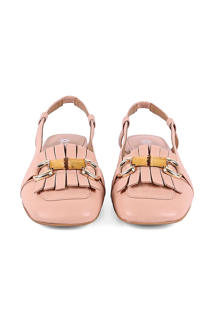 Nude Leather Kitty Fringe & Bamboo Trim Slingback Heels by VANILLA MOON at Pernia's Pop Up Shop