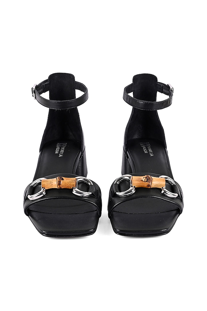 Black Leather Ankle Strap Heels by VANILLA MOON at Pernia's Pop Up Shop