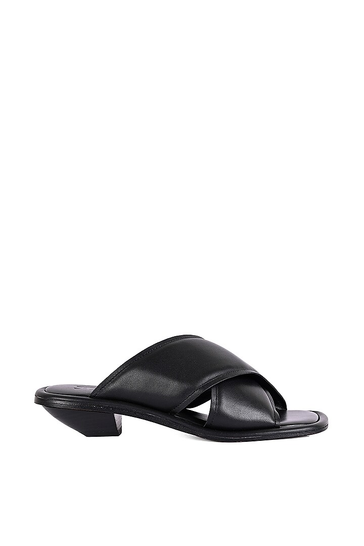 Black Leather Cross Strap Heels by JVAM at Pernia's Pop Up Shop
