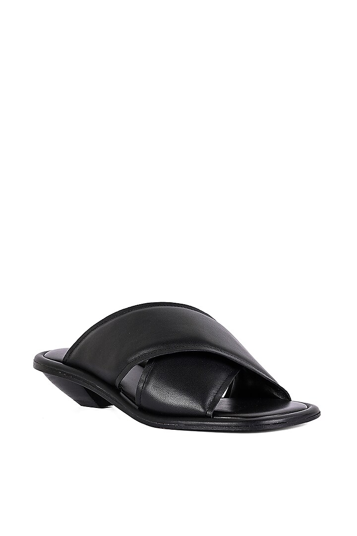 Black Leather Cross Strap Heels by JVAM at Pernia's Pop Up Shop