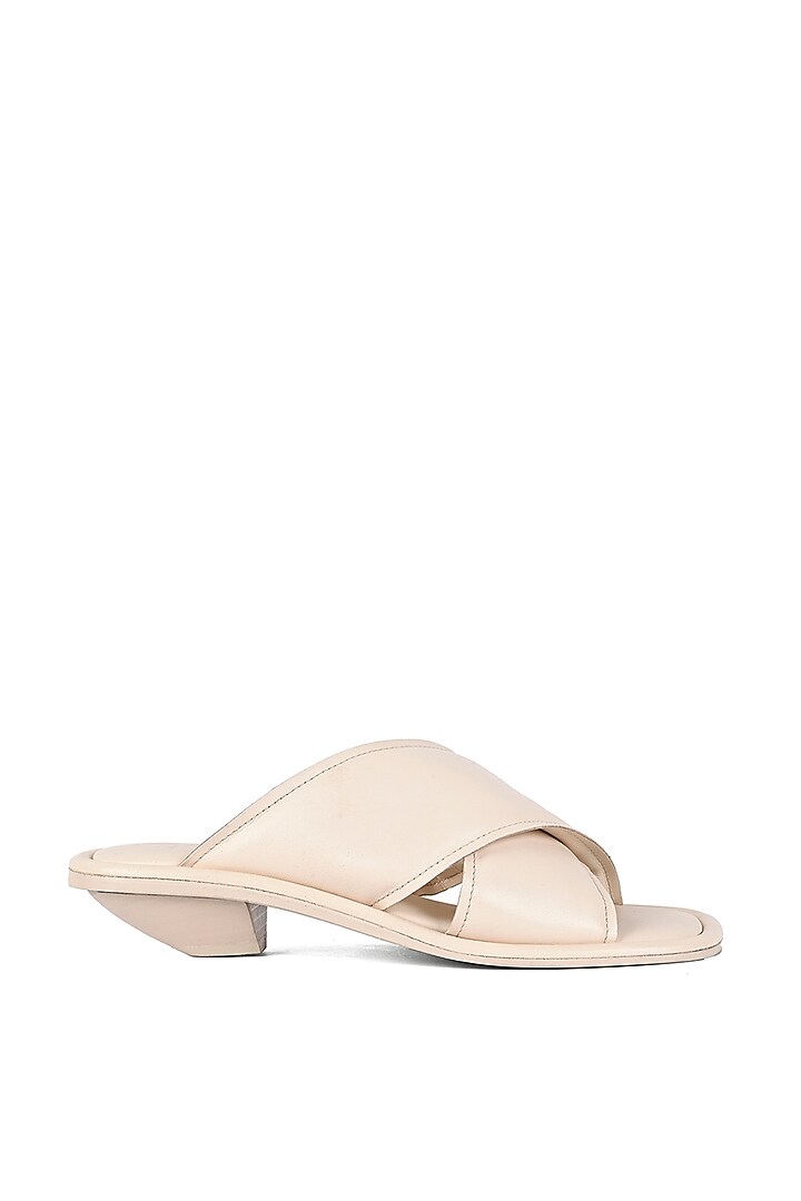 Ivory Leather Cross Strap Heels by JVAM at Pernia's Pop Up Shop