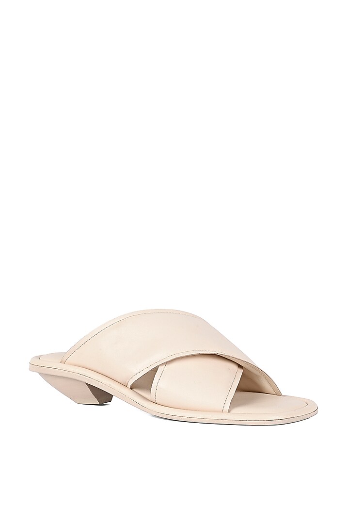 Ivory Leather Cross Strap Heels by JVAM at Pernia's Pop Up Shop