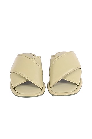 Green Leather Cross Strap Heels by JVAM