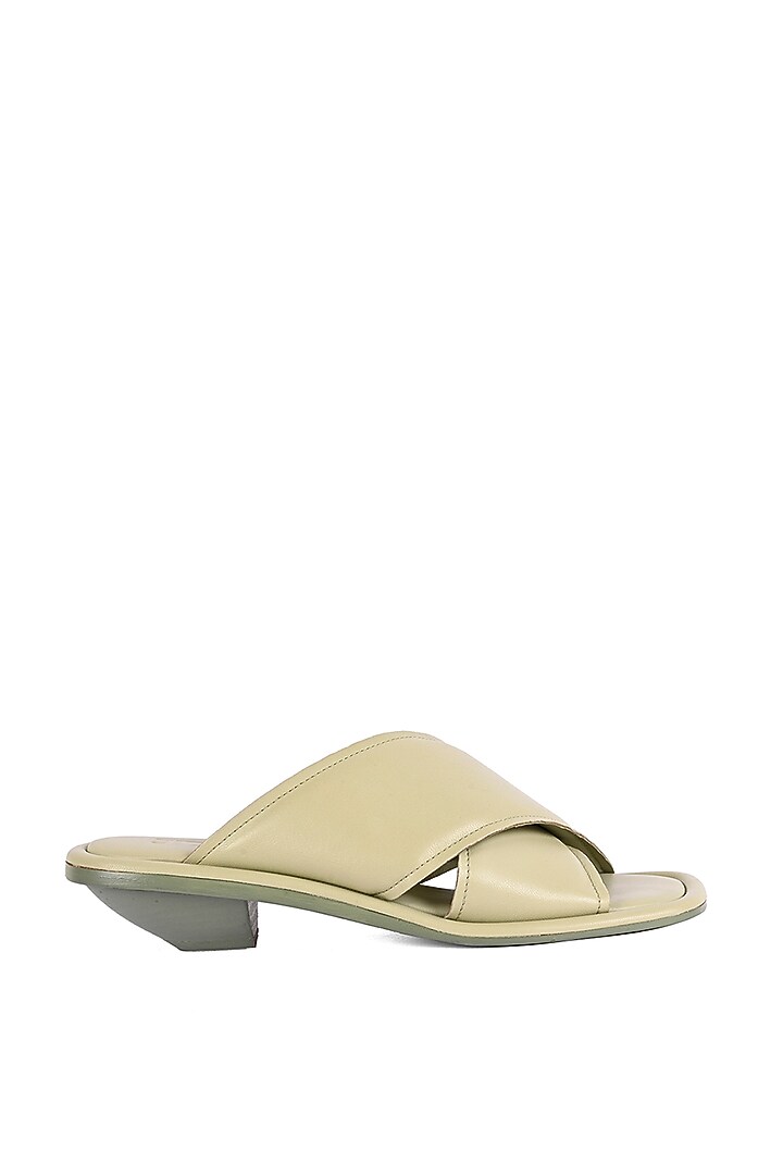 Green Leather Cross Strap Heels by JVAM at Pernia's Pop Up Shop