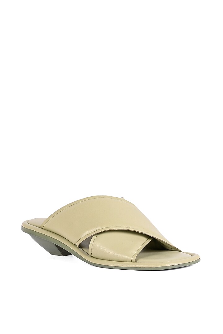 Green Leather Cross Strap Heels by JVAM at Pernia's Pop Up Shop
