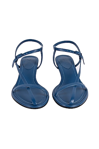 Blue Leather Strappy Kitten Heels by JVAM