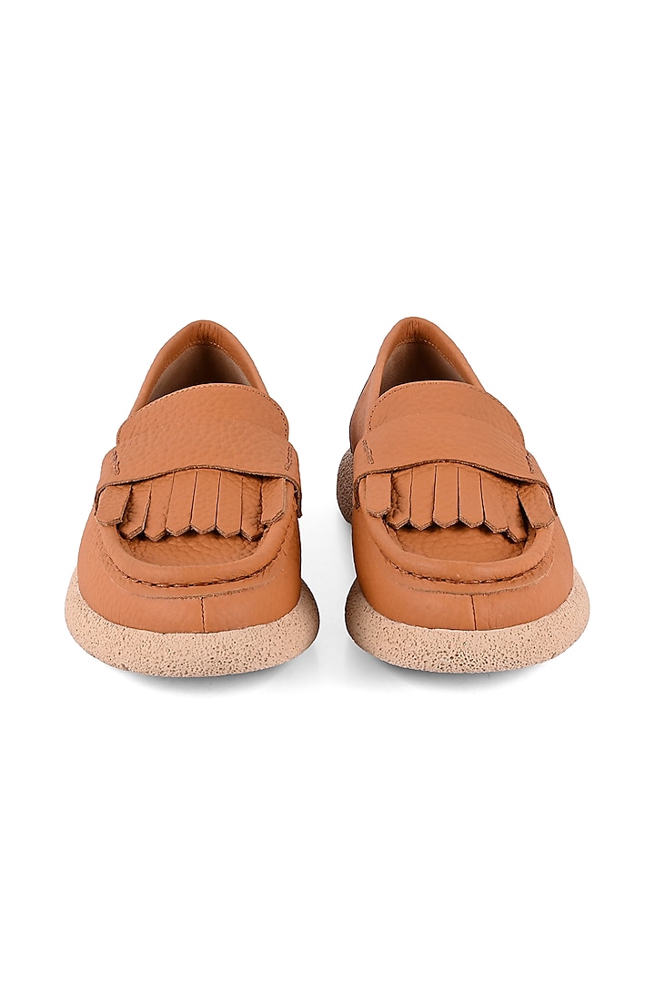 Tan Leather Fringed Moccasins by VANILLA MOON at Pernia's Pop Up Shop