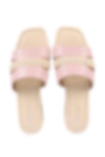Ivory & Pale Pink Leather Flats by VANILLA MOON at Pernia's Pop Up Shop