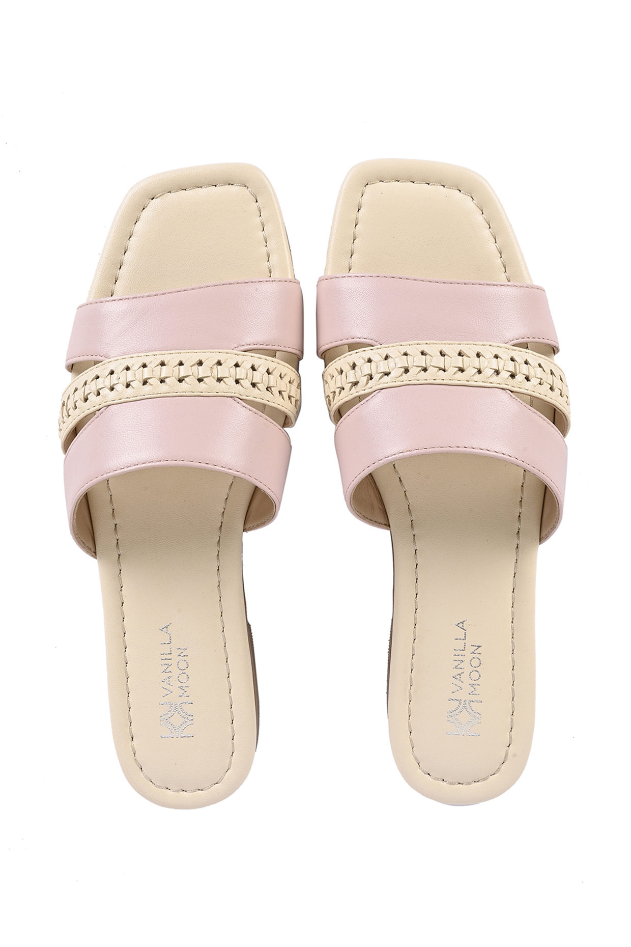 Ivory & Pale Pink Leather Flats by VANILLA MOON at Pernia's Pop Up Shop