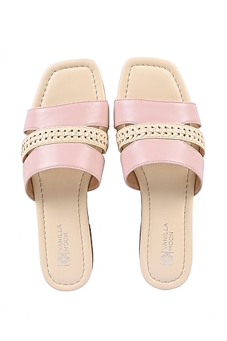 Ivory & Pale Pink Leather Flats by VANILLA MOON