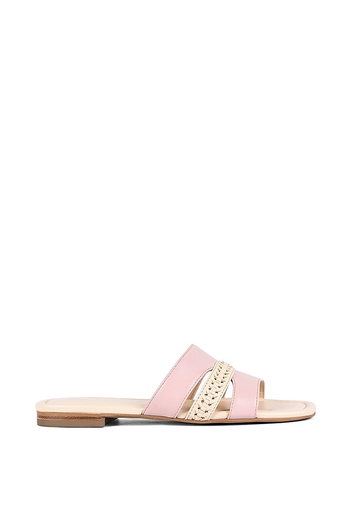 Ivory & Pale Pink Leather Flats by VANILLA MOON at Pernia's Pop Up Shop