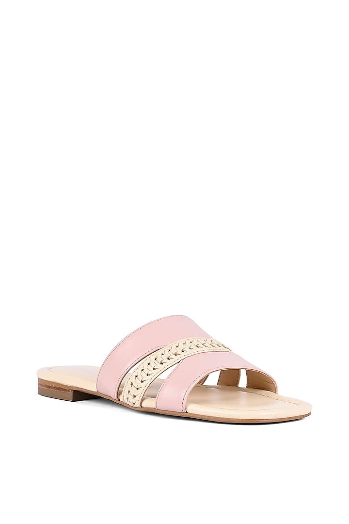 Ivory & Pale Pink Leather Flats by VANILLA MOON at Pernia's Pop Up Shop