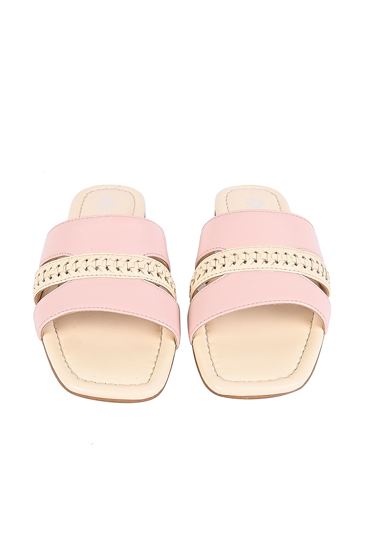 Ivory & Pale Pink Leather Flats by VANILLA MOON at Pernia's Pop Up Shop