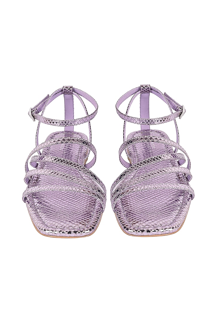 Lilac Leather Foil Printed Strappy Flats by VANILLA MOON at Pernia's Pop Up Shop
