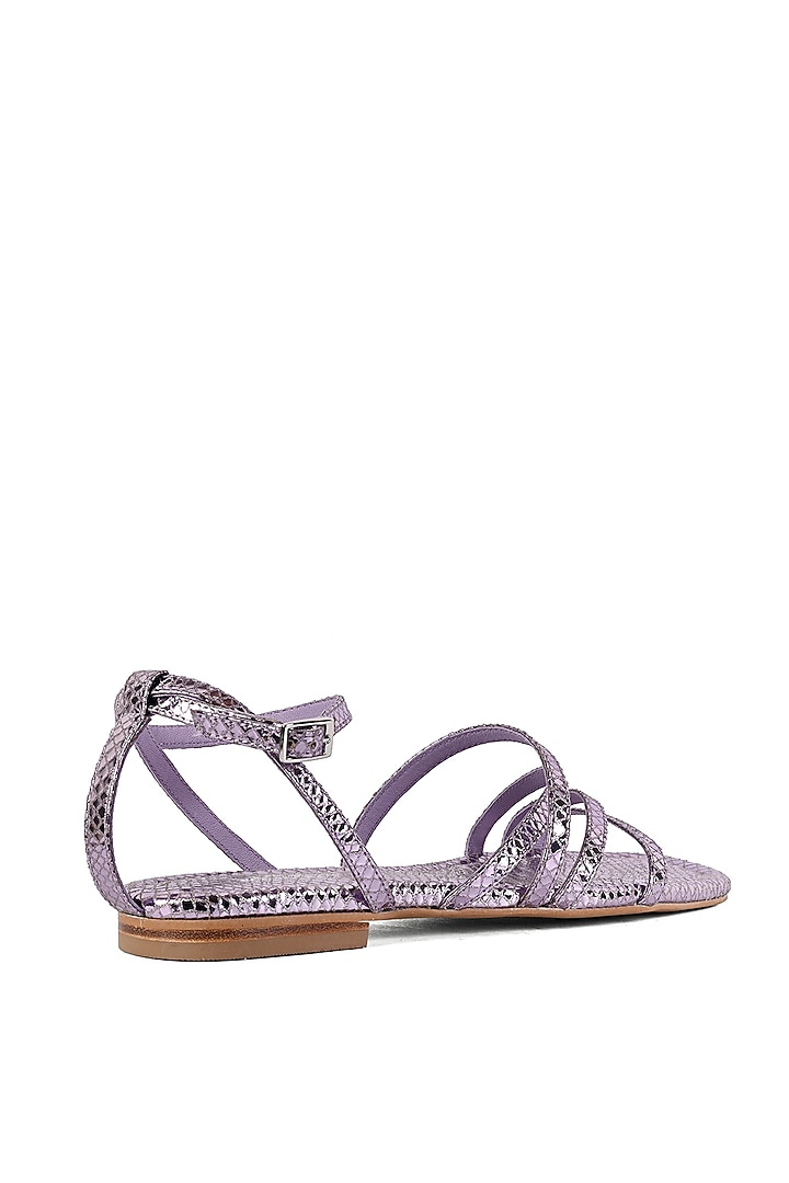 Lilac Leather Foil Printed Strappy Flats by VANILLA MOON at Pernia's Pop Up Shop