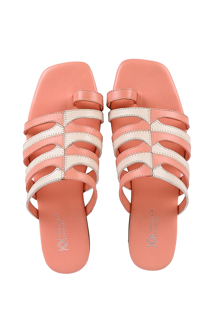 Salmon & Ivory Leather Toe-Ring Flats by VANILLA MOON at Pernia's Pop Up Shop