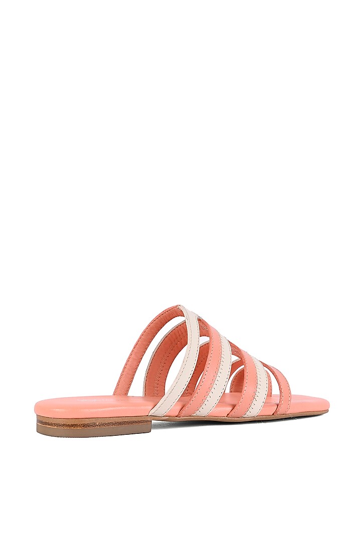 Salmon & Ivory Leather Toe-Ring Flats by VANILLA MOON at Pernia's Pop Up Shop