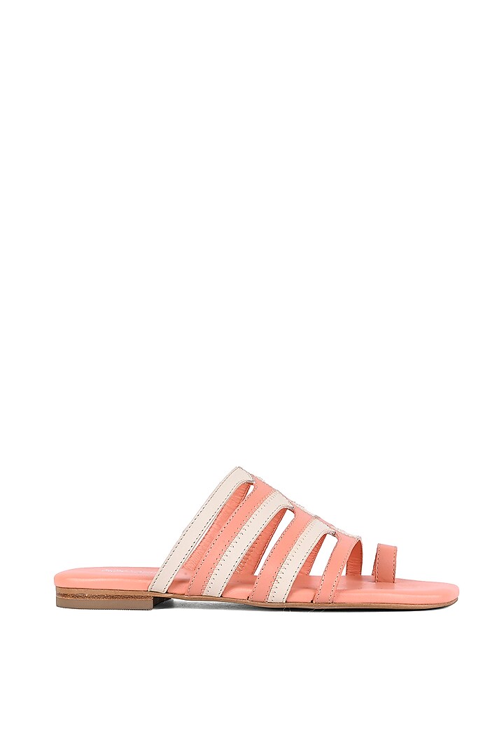 Salmon & Ivory Leather Toe-Ring Flats by VANILLA MOON at Pernia's Pop Up Shop