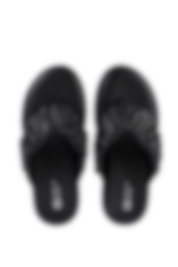 Black Leather Ruched Slipper by VANILLA MOON at Pernia's Pop Up Shop