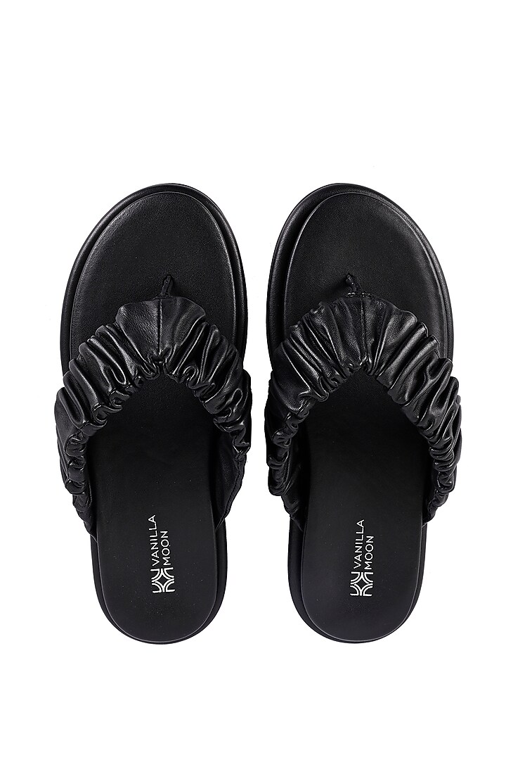 Black Leather Ruched Slipper by VANILLA MOON at Pernia's Pop Up Shop
