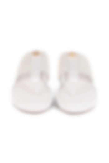 White Leather Flatform Toe Post Slippers by VANILLA MOON
