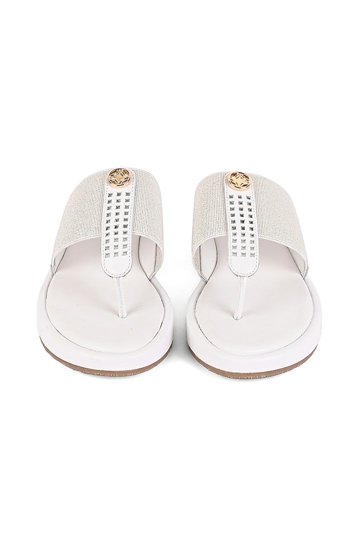 White Leather Flatform Toe Post Slippers by VANILLA MOON