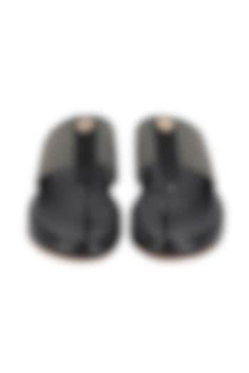 Black Leather Flatform Toe Post Slippers by VANILLA MOON