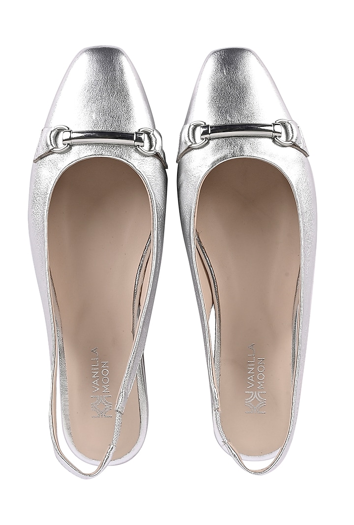 Silver Leather Printed Slingback Flats by VANILLA MOON