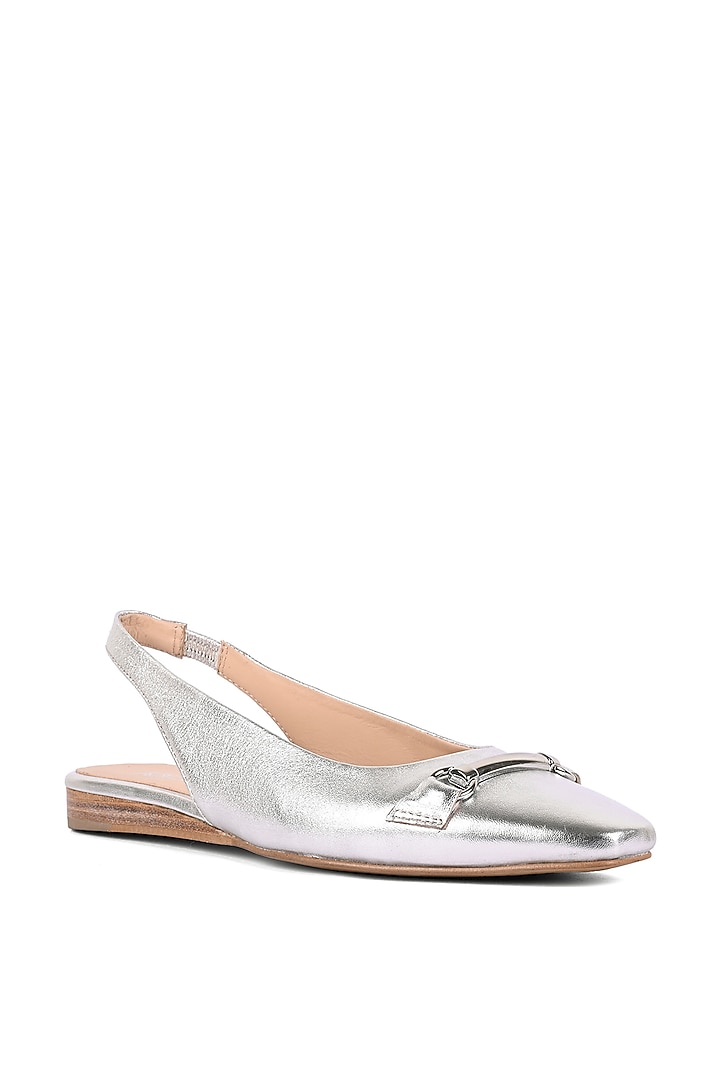 Silver Leather Printed Slingback Flats by VANILLA MOON at Pernia's Pop Up Shop