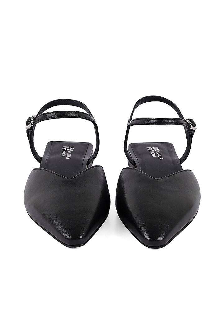 Black Leather Pointed Toe Sandals by VANILLA MOON