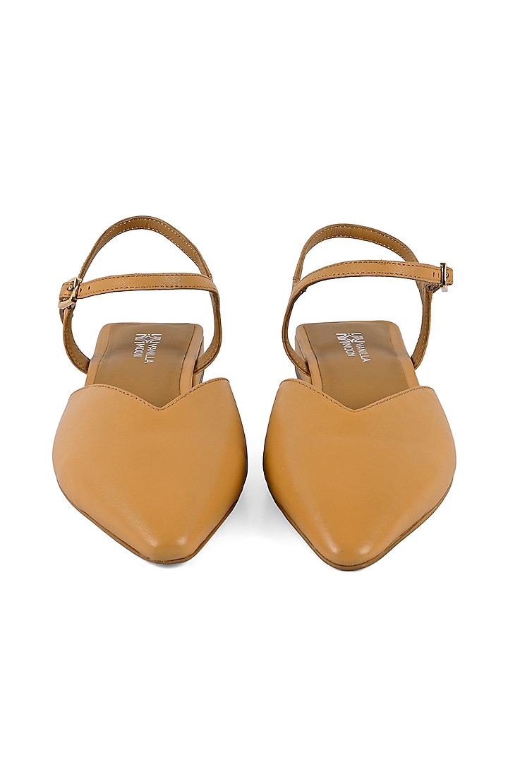 Tan Leather Pointed Toe Sandals by VANILLA MOON