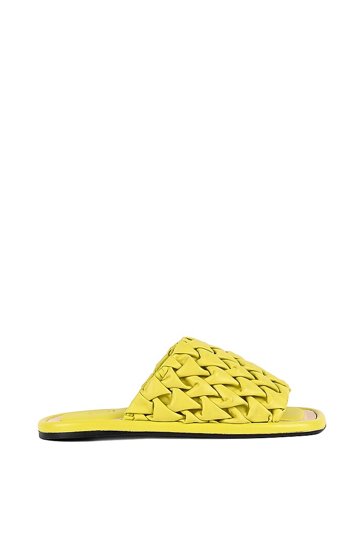 Lime Green Leather Cushioned Smocked Flats by JVAM at Pernia's Pop Up Shop