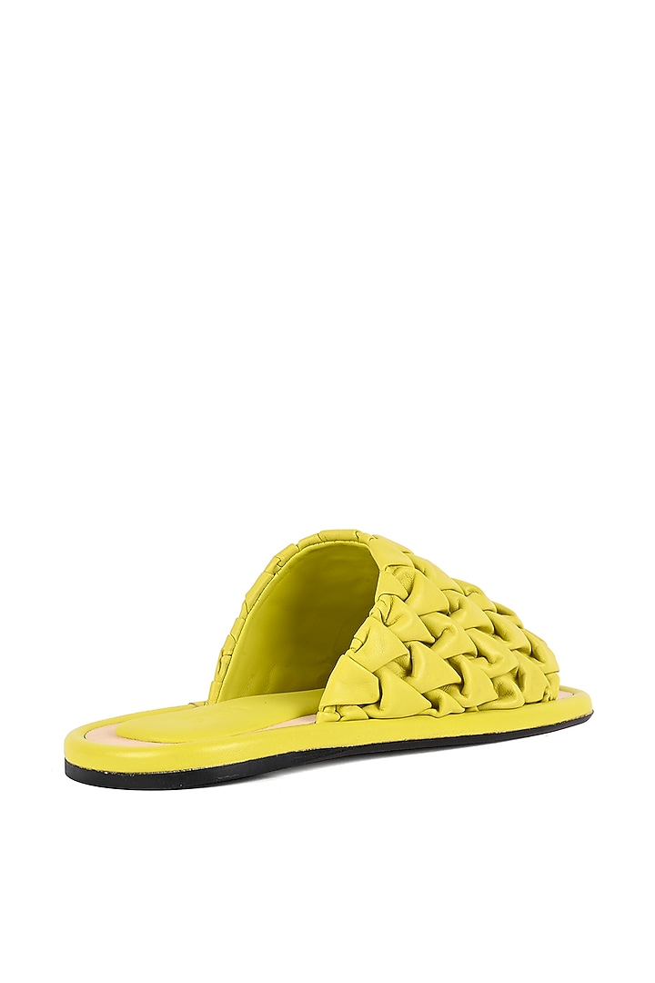 Lime Green Leather Cushioned Smocked Flats by JVAM at Pernia's Pop Up Shop