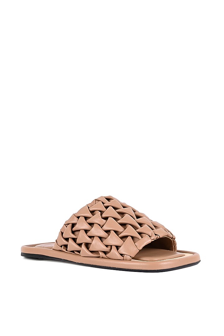 Nude Leather Cushioned Smocked Flats by JVAM at Pernia's Pop Up Shop