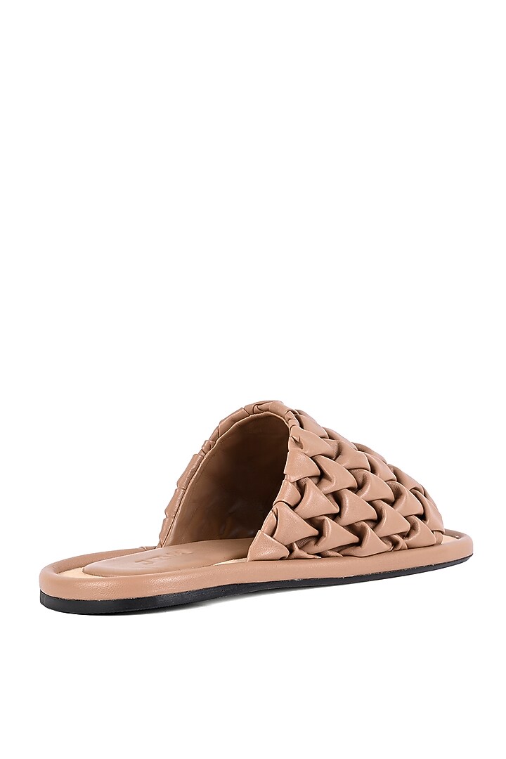 Nude Leather Cushioned Smocked Flats by JVAM at Pernia's Pop Up Shop
