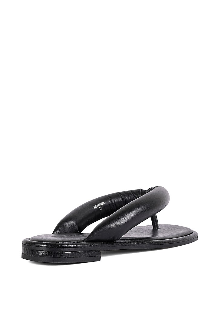 Black Leather Tubular Thong Square-Toed Slippers by JVAM at Pernia's Pop Up Shop