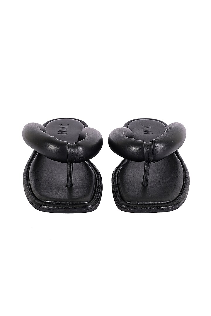 Black Leather Tubular Thong Square-Toed Slippers by JVAM at Pernia's Pop Up Shop