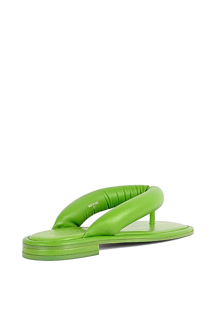 Green Leather Tubular Thong Square-Toed Slippers by JVAM at Pernia's Pop Up Shop