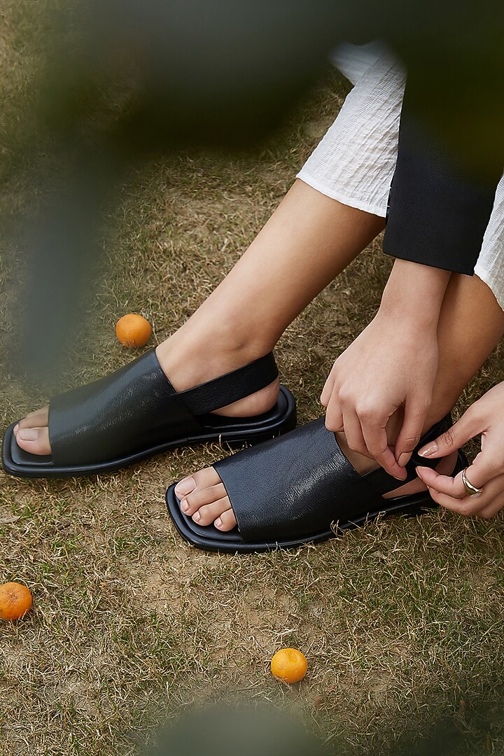 Black Leather Slingback Sandals by JVAM at Pernia's Pop Up Shop