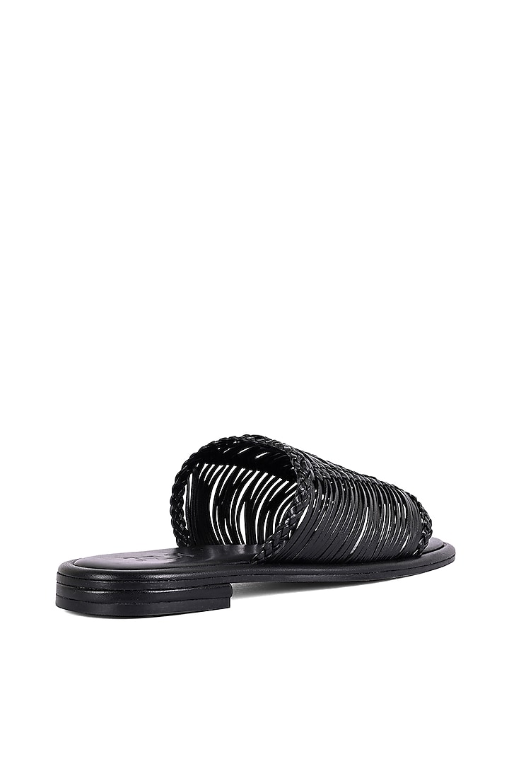 Black Leather Square Toe Mules by JVAM at Pernia's Pop Up Shop