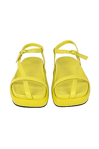 Lime Green Leather Hand-Knotted Flats by JVAM
